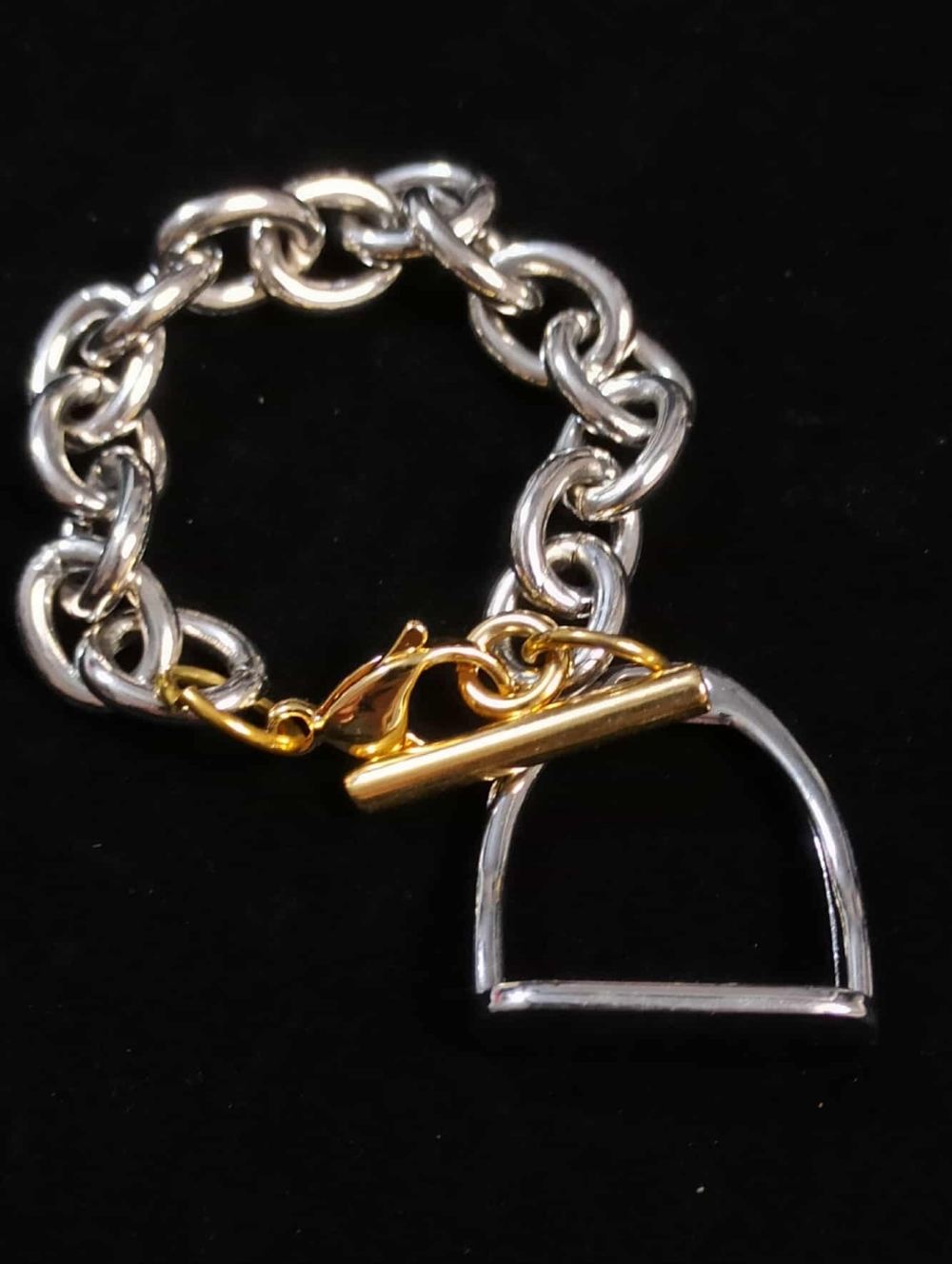Chunky Stirrup Charm Bracelet Silver Gold Tone Equestrian Link Statement